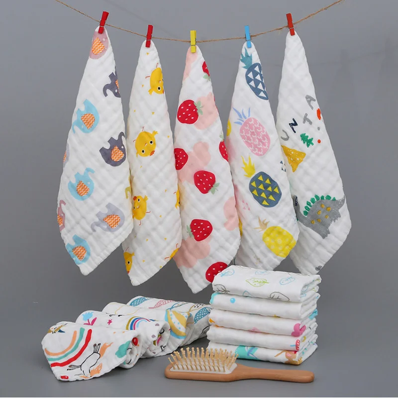 

5PCS/Lot 100% Cotton Gauze Newborn Baby Infant Cartoon Face Hand Bathing Towel Bibs 30*30cm Feeding Square Towels Handkerchief