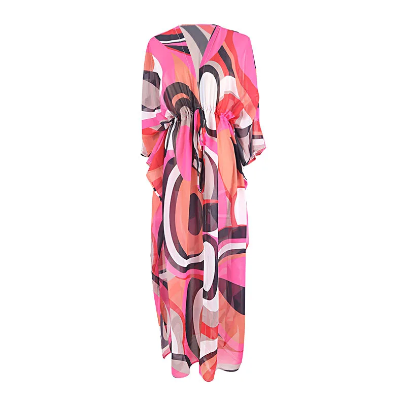 

2021 new pop Print Chiffon loose belt summer beach skirt waist sexy bikini blouse wrapped Robe