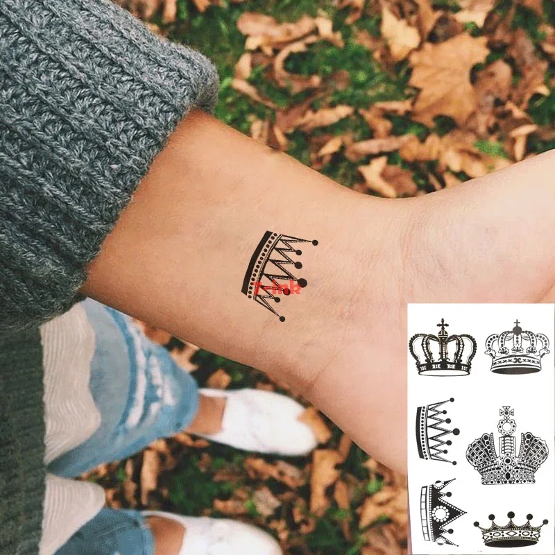 Водонепроницаемый Временные татуировки наклейки черного цвета с кружевами King
