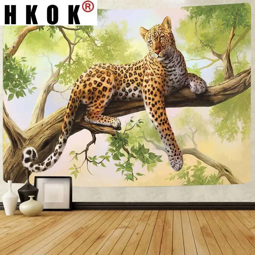 

HKOK Animals Tapestry Psychedelic Owl Elephent Leopard Boho Moonlight Wall Hanging Living Room Bedroom Dorm Blanket Home Decor