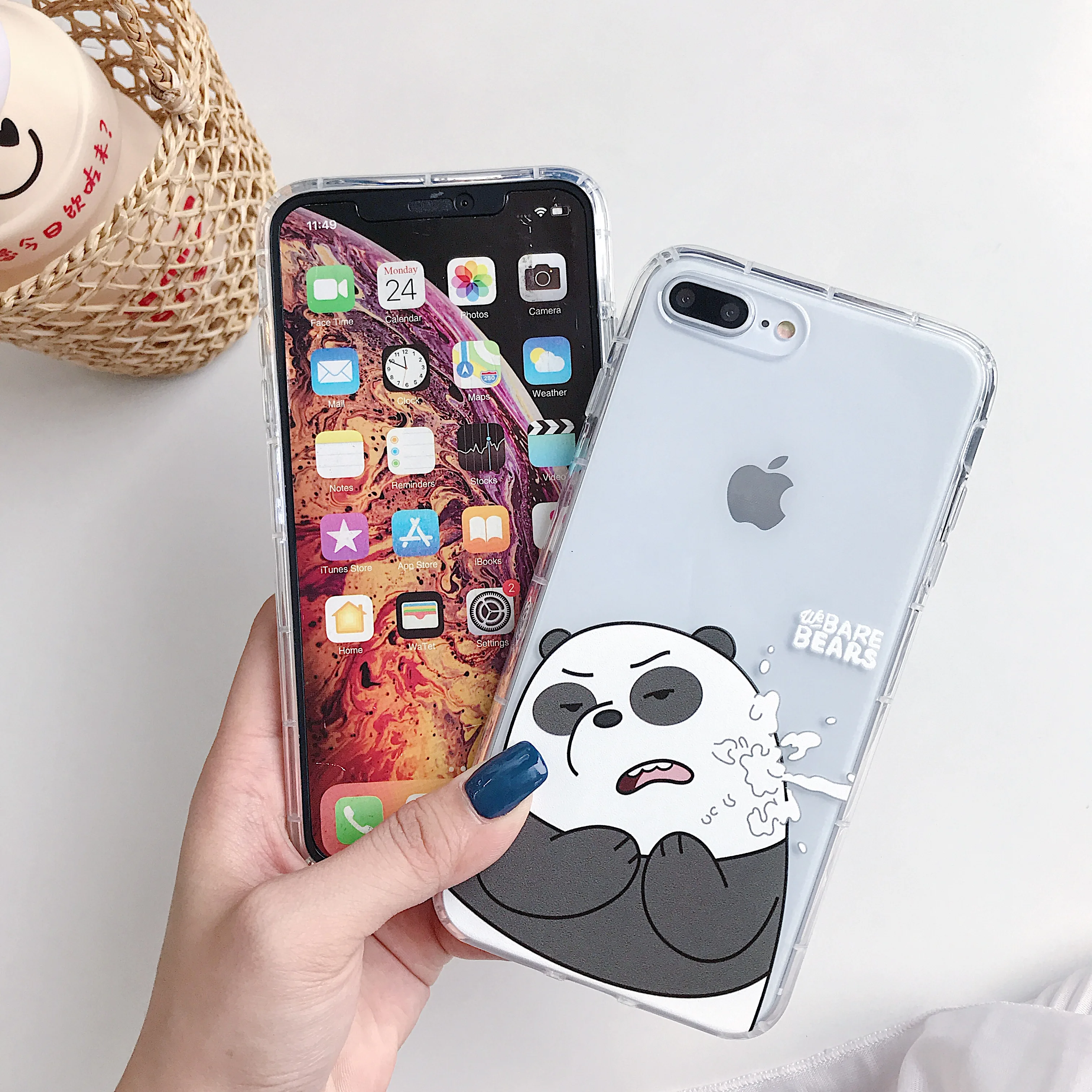 

Cute Cartoon Panda Bear Shockproof Silicone Case For iPhone 11 Pro 12 Mini XR XS Max 8 7 6 6S Plus Couple Clear Soft TPU Cover
