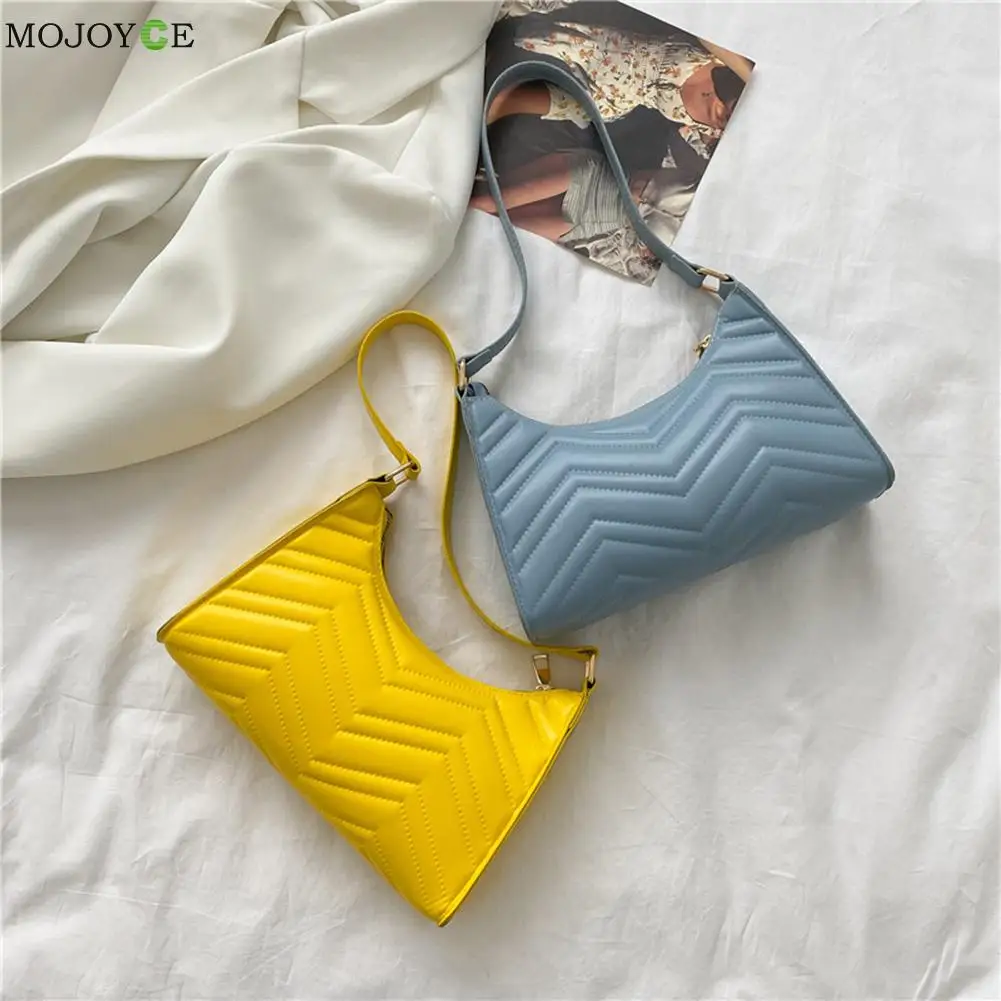 

Fashion Women Solid Color PU Leather Shoulder Hobos Underarm Bag Casual Ladies Small Top-handle Handbags Purse