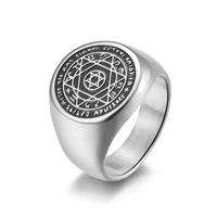 pentagram of solomon rings for men patron saint ring archangel raphael sigil divine healer stainless steel male jewelry