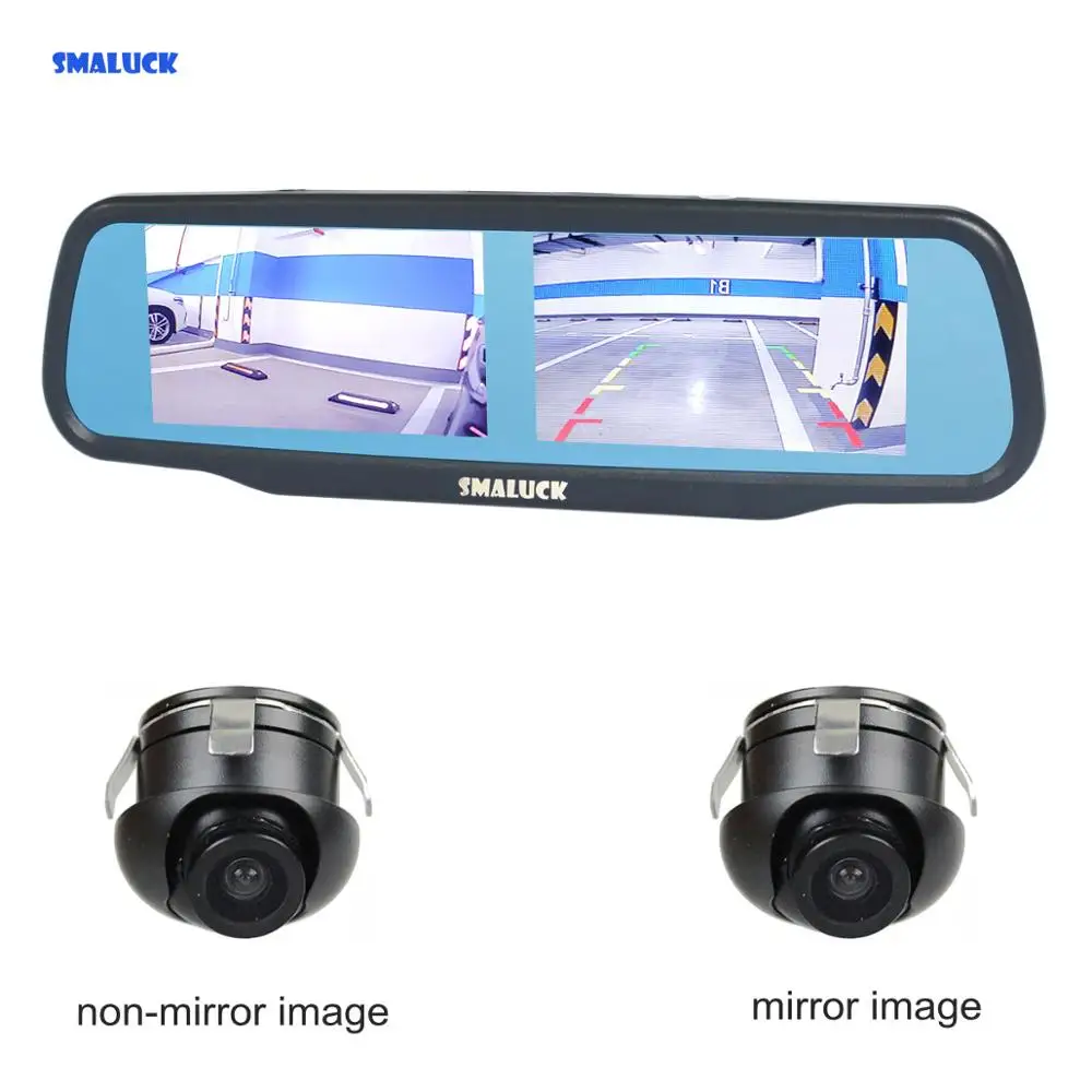 SMALUCK двойной 4 3 дюймовый экран зеркало заднего вида автомобильный монитор с 2 x
