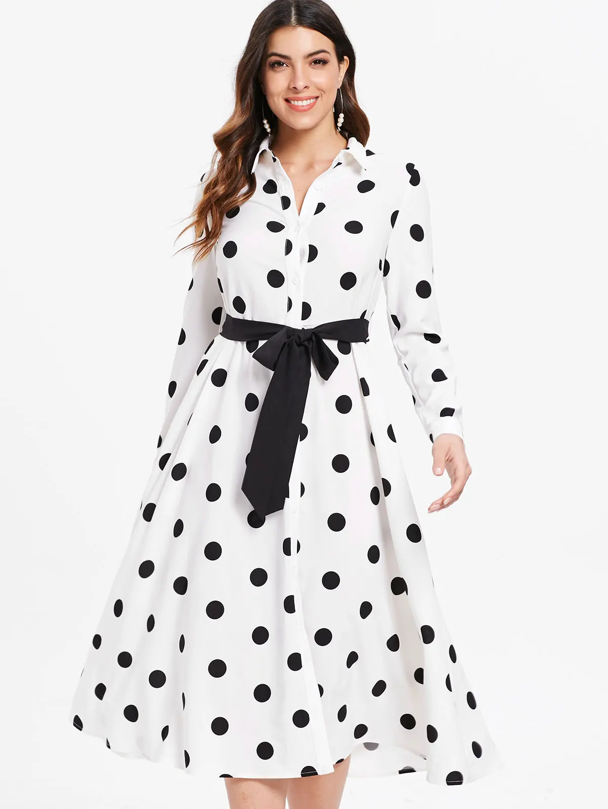 Женское платье миди в горошек Joineles Повседневное платье-рубашка стиле ретро с