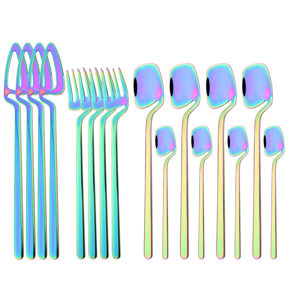 

Rainbow 16pcs Western Cutlery Knife Fork Tea Spoon Tableware Set 18/10 Stainless Steel Flatware Dinnerware Set Silverware Set