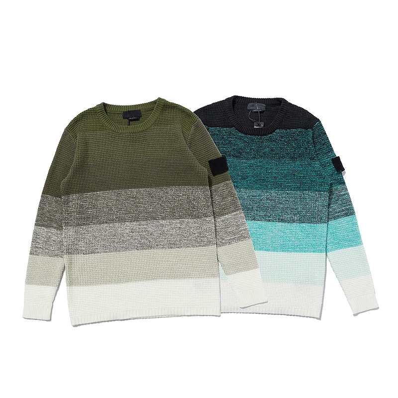 

Patch Autumn Winter Men's Tooling Gradient Melange Round Neck Sweater