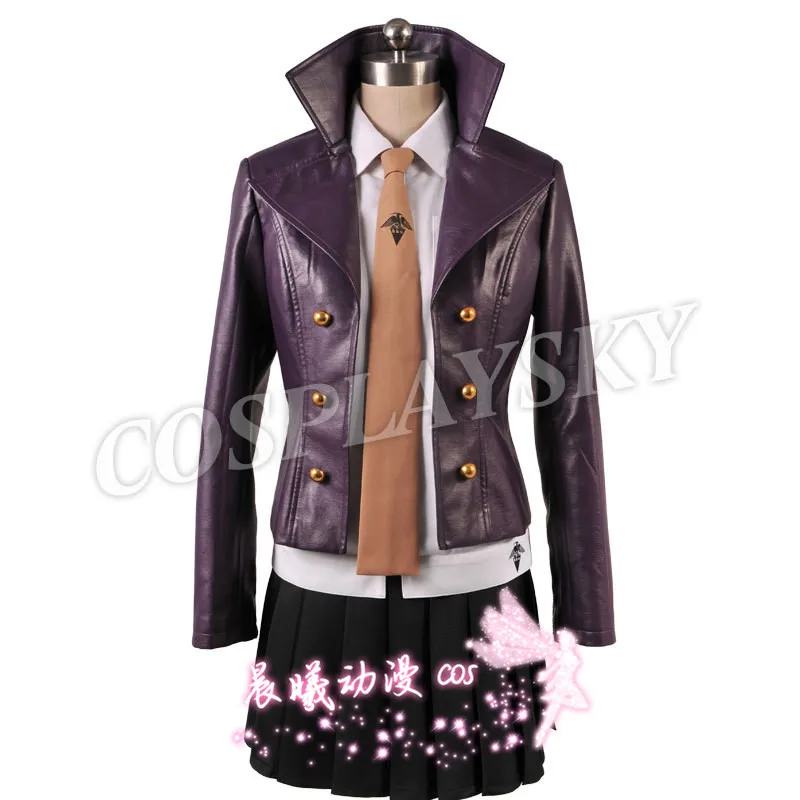 

6 PCS Kyoko Kirigiri Cosplay Costume Long Purple Wig Gloves Danganronpa Women Clothing Suit Dangan-Ronpa Black Dress Skirt Set