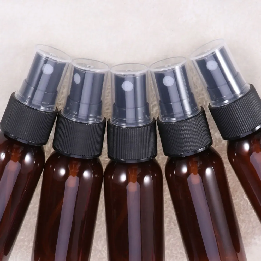 

20pcs Mini Small Empty Spray Bottle For Make And Skin Care Refillable Travel Use (Brown with Black Sprayer)