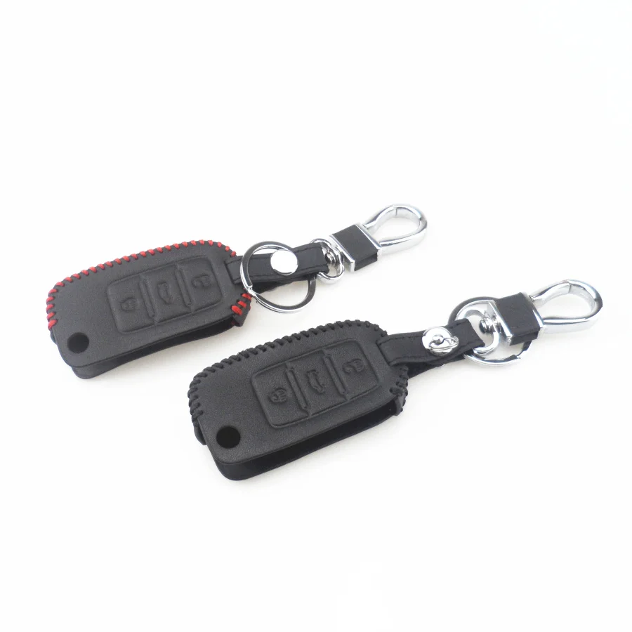 Кожаный чехол книжка для автомобильного ключа с 3 кнопками держатель