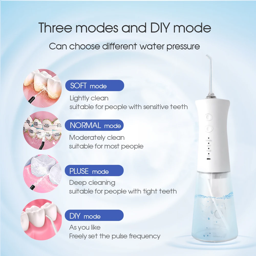 [ZS] 280ml Tank Portable Water Flosser Rechargeable Waterproof Pulse Jet For False Dental Teeth Cleaner Electric Oral Irrigator enlarge