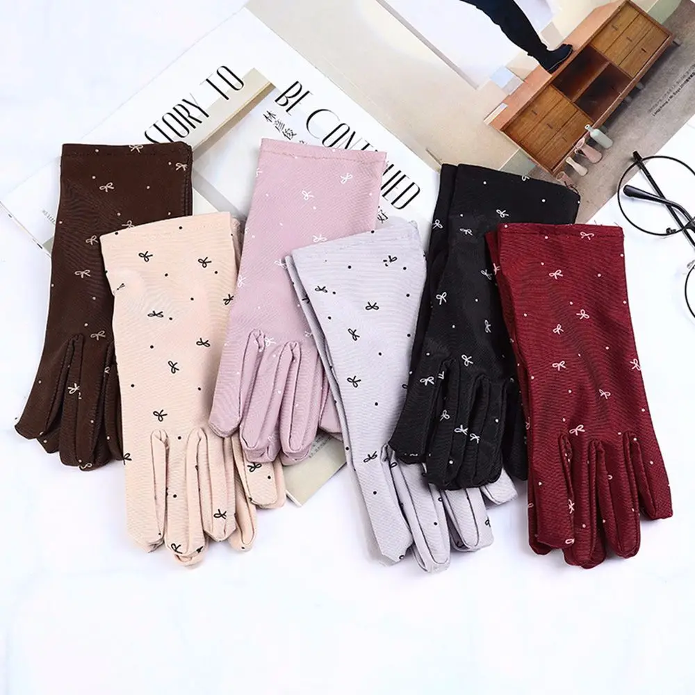 

Thin Breathable Spandex Men Wedding Summer Bow Pattern Sun Protection Mittens Outdoor Sports Gloves Driving Gloves