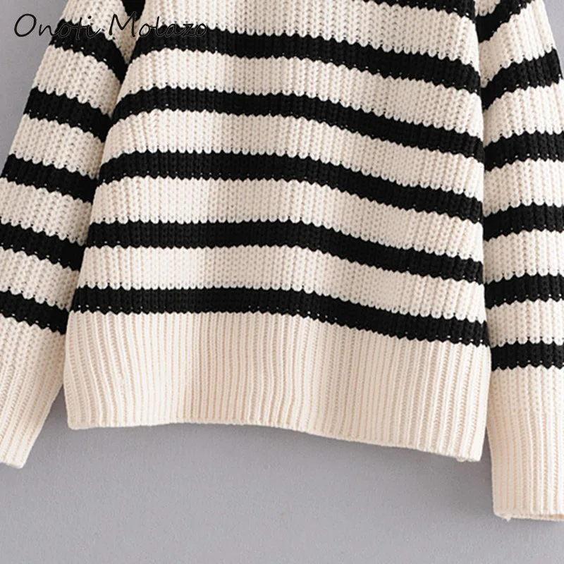 Onoti Molazo Casual Knitted Sweater Pullovers Women Striped Winter Buttons Elegant Ladies Chic Sweaters Femme 2019 New | Женская одежда