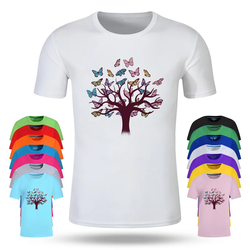 

Футболка хлопковая с коротким рукавом для мальчиков и девочек, модная рубашка с бабочками и цветами для студентов, большие размеры, на лето