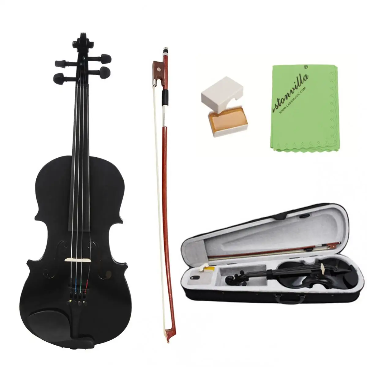 1/8 Black Acoustic Violin Fiddle with Case & Bow & Rosin for Students Kids Beginner