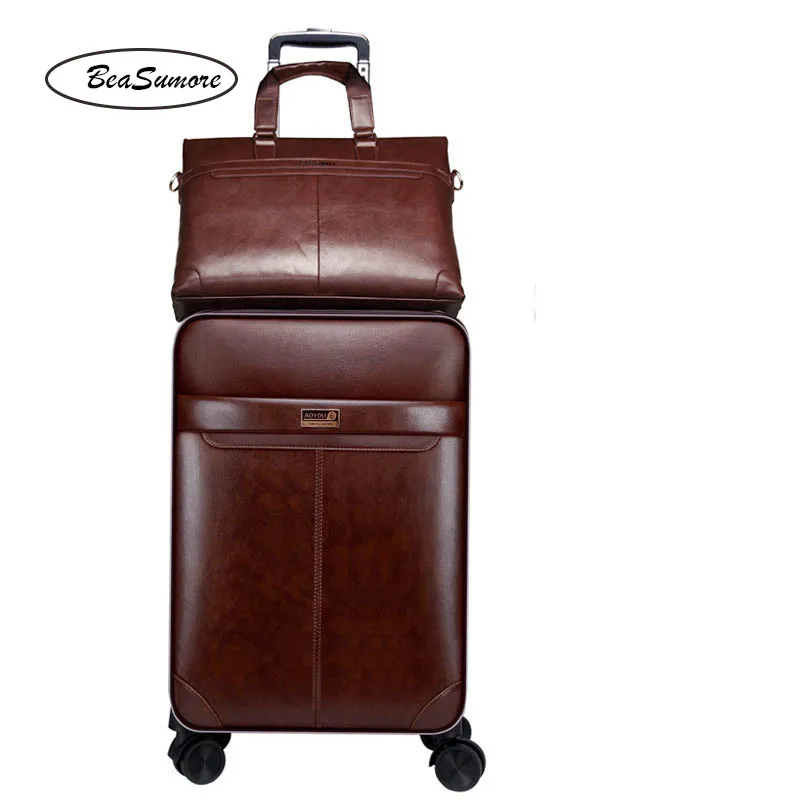 BeaSumore мужские деловые из искусственной кожи чемодан на колесиках 24 дюйма