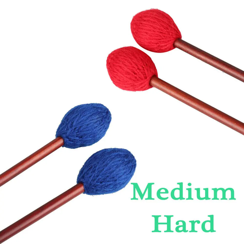 

1 Pair of Red / Blue Yarn Head Medium Marimba Mallets Drumsticks Medium Hard with Maple Handle for Percussion Accessories