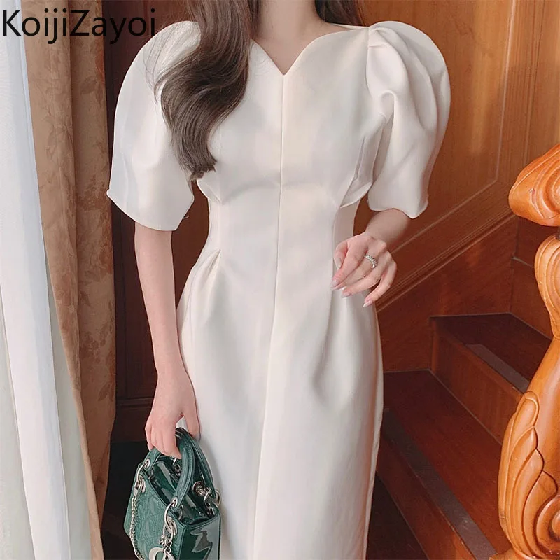 

Элегантное женское черное вечернее праздничное платье Koijizayoi, модное облегающее платье с пышными короткими рукавами и V-образным вырезом, ле...