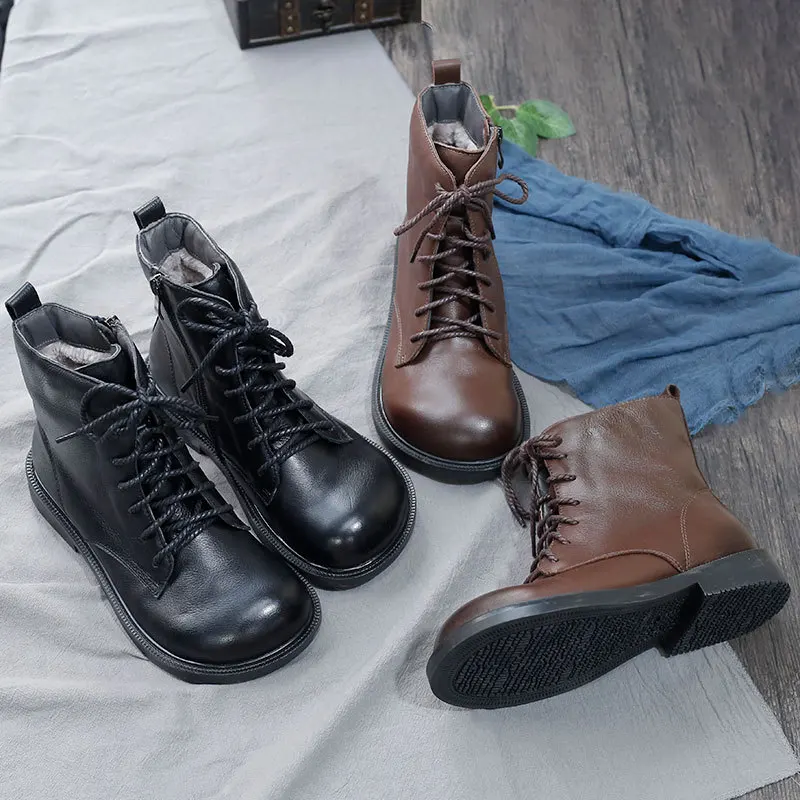 

Ботинки женские из натуральной кожи, короткие сапоги, мягкая кожа, мех, Осень-зима