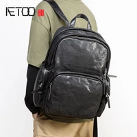 aetoo genuine leather mens backpack top layer leather trendy backpack simple large capacity computer bag