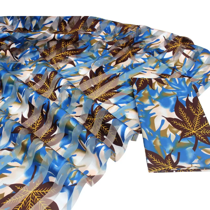

Hot sale Gahna Style satin silk fabric with organza ribbon African wax design 4 yard+2 yard S191024