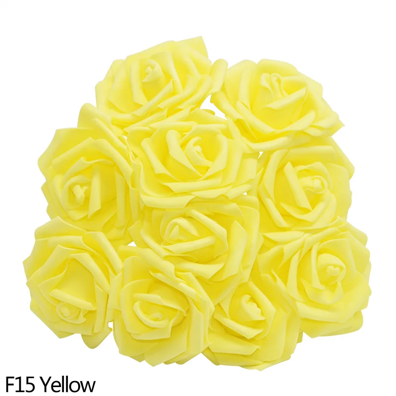 F15 yellow 10 шт., 8 см, искусственные розы из пенополистирола, для свадьбы, моста, букета, дома, сада, вечерние украшения, сделай сам, венки, товары для рукоделия - Цвет: F15 yellow
