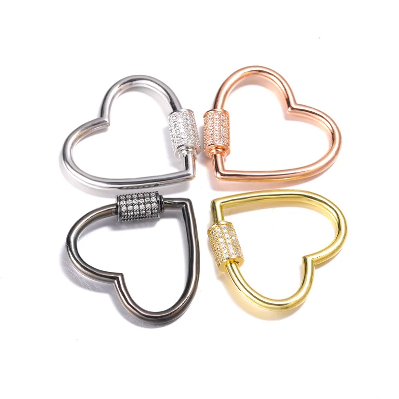 

3pcs Heart shape CZ Micro Pave Clasp ForNecklace Jewelry Findings