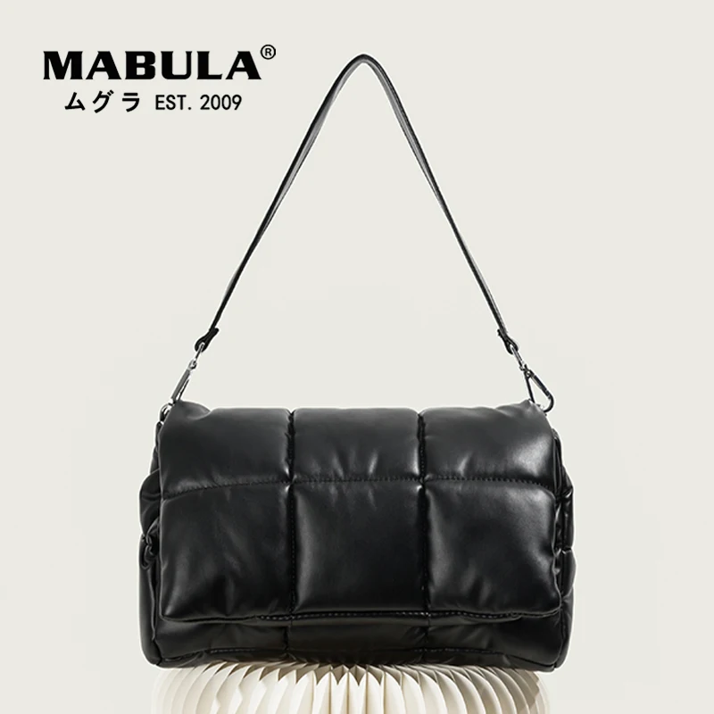 Simple Design Women's Quilted Leather Winter Space Sling Shoulder Tote Down Bags Large Square Female Clutch Handbags and Purse