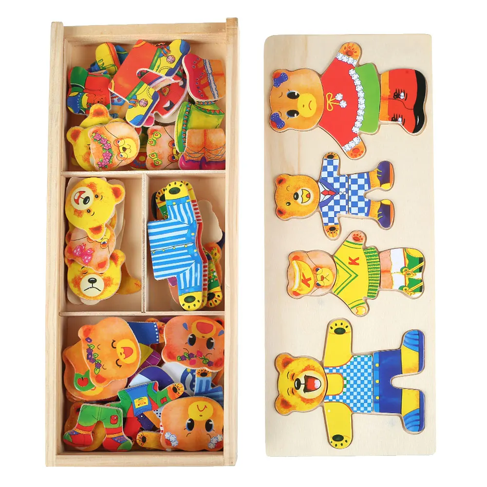 

Деревянная головоломка, набор игрушек, медведь, меняющий платье, пазл, обучающая головоломка, меняющая платье, деревянная головоломка для д...