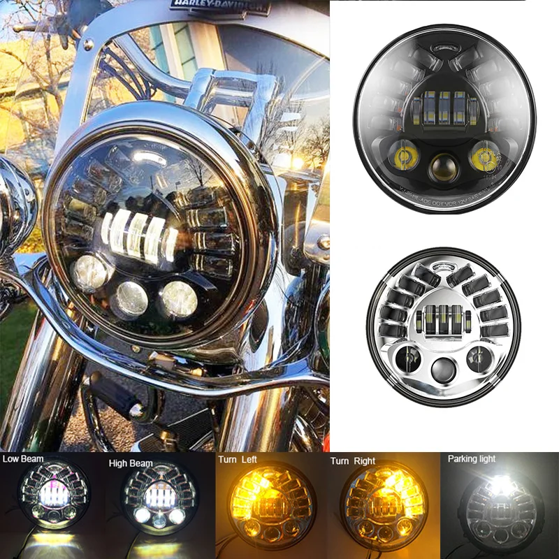 

E mark 1pcs 7 inch Motorcycle LED Headlight High/Low Beam DRL with amber Turn Signal parking Light For Motorcycle Headlamp