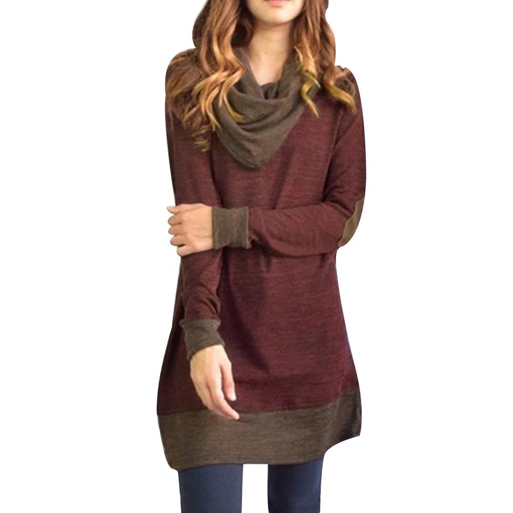 2019 Повседневная Женская толстовка толстовки с капюшоном Лоскутные Топы плюс