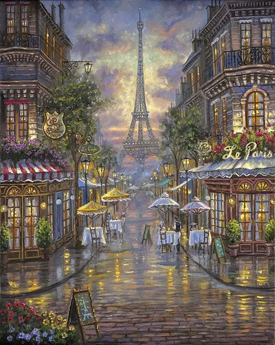 

JMINE Div 5D Paris Eiffel Tower Street landscape Full Diamond Painting cross stitch kits art Scenic 3D paint by diamonds
