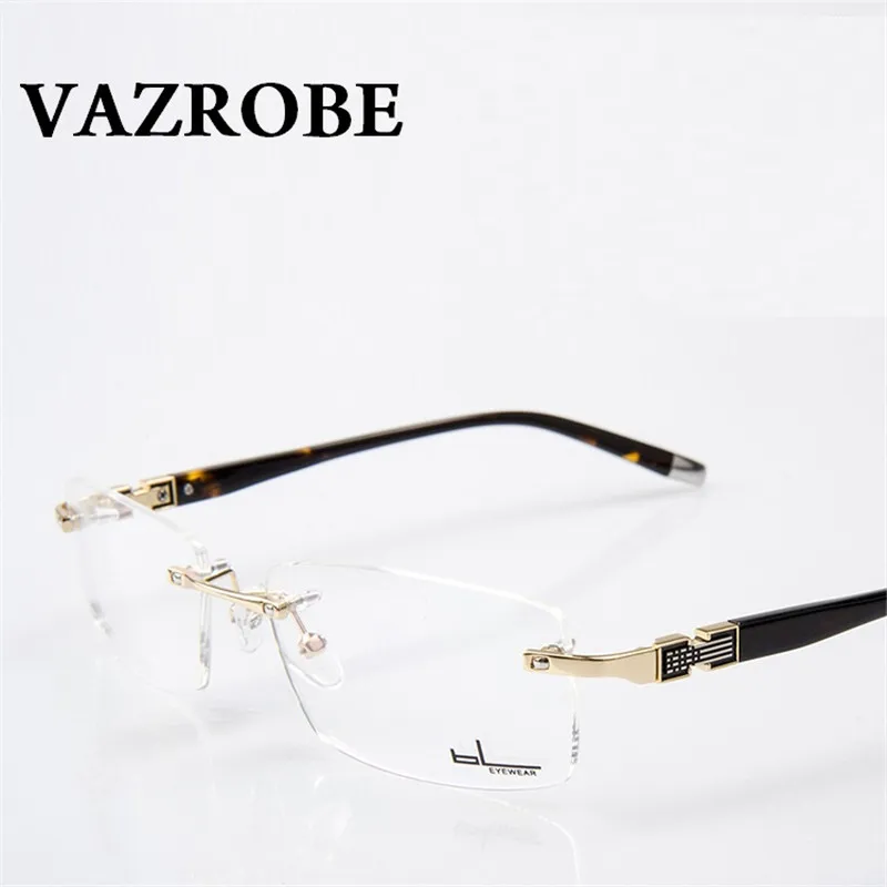 

Vazrobe Rimless Glasses Frames Men Eyeglasses man optic Prescription Myopia diopter Lenses progressive photochromic MR-8