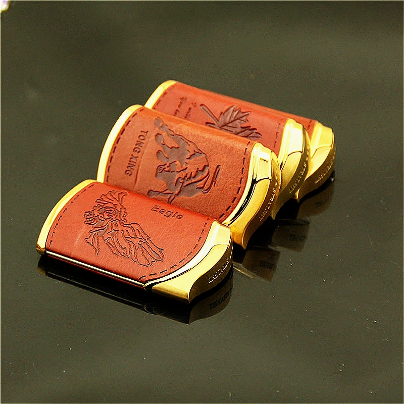 Коническая тисненная Кожа прямая Зажигалка Ветрозащитная металлическая