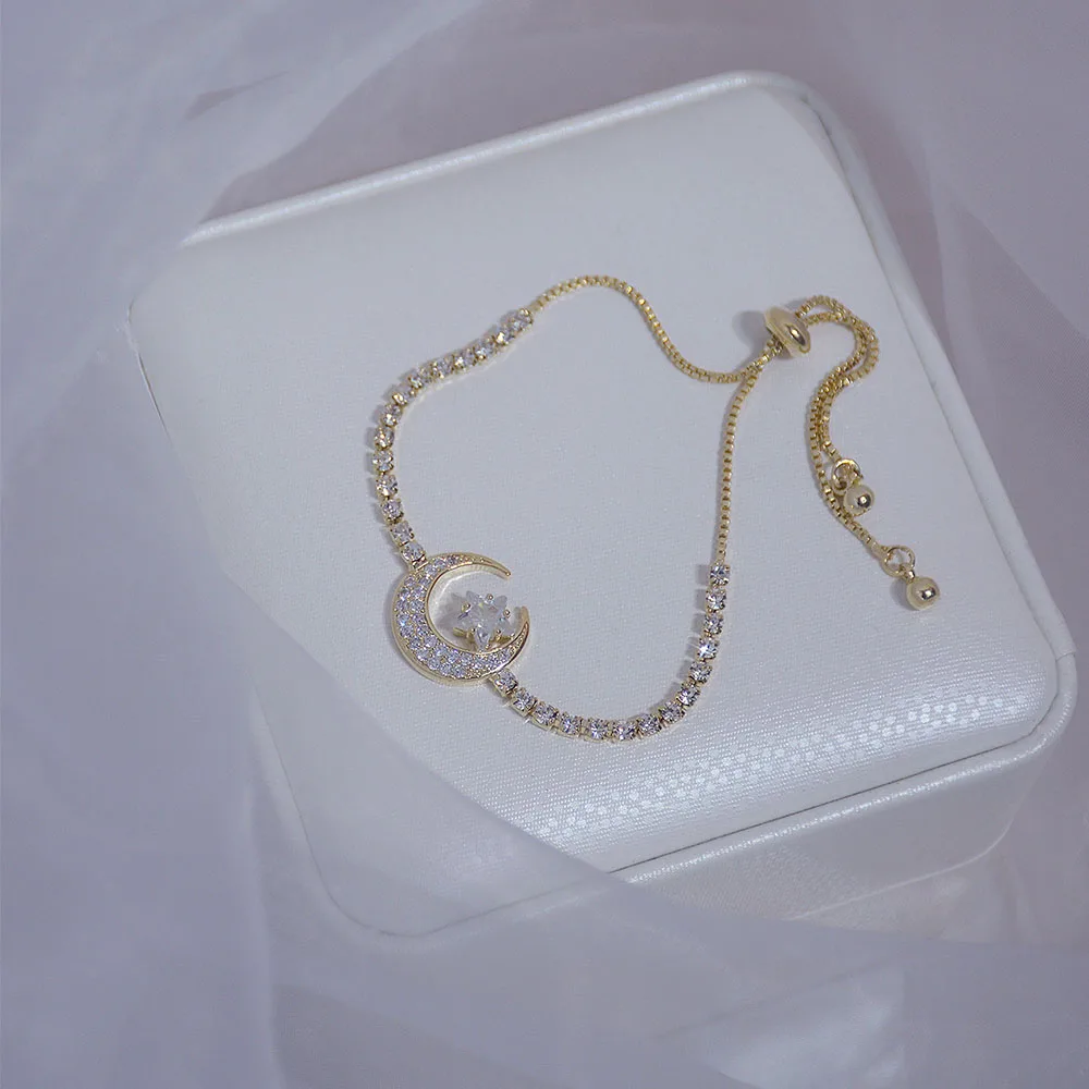 

Bling микро инкрустация цирконами Браслеты Новый Элегантный Нежный Циркон луна и звезды браслет Юбилей подарок