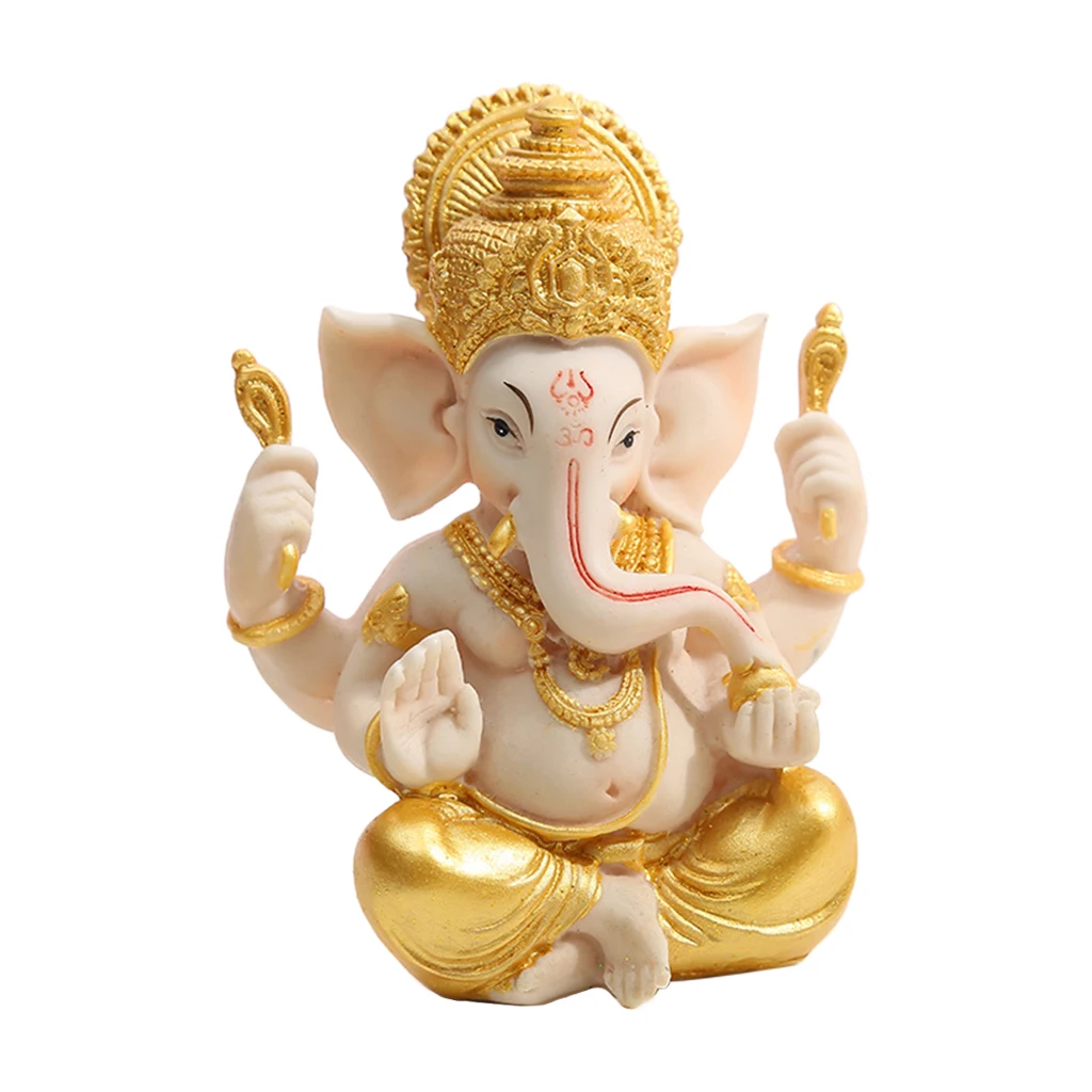 Hand Carved Mini 4&quot Ganesh Hindu Statue Figurine Ganesha Decoration Gold | Дом и сад