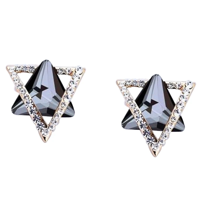 

F&U Fashion Rhinestone Matched Triangle Pendant Long Necklace & earrings Set Female Winter Sweater Chain For Party And Gifts