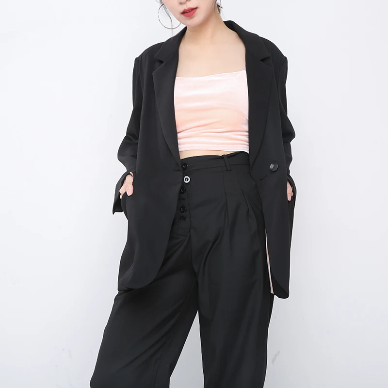 

[EAM] Women Striped Back Bandage Bow Backless Blazer New Lapel Long Sleeve Loose Fit Jacket Fashion Spring Autumn 2021 1Z36601