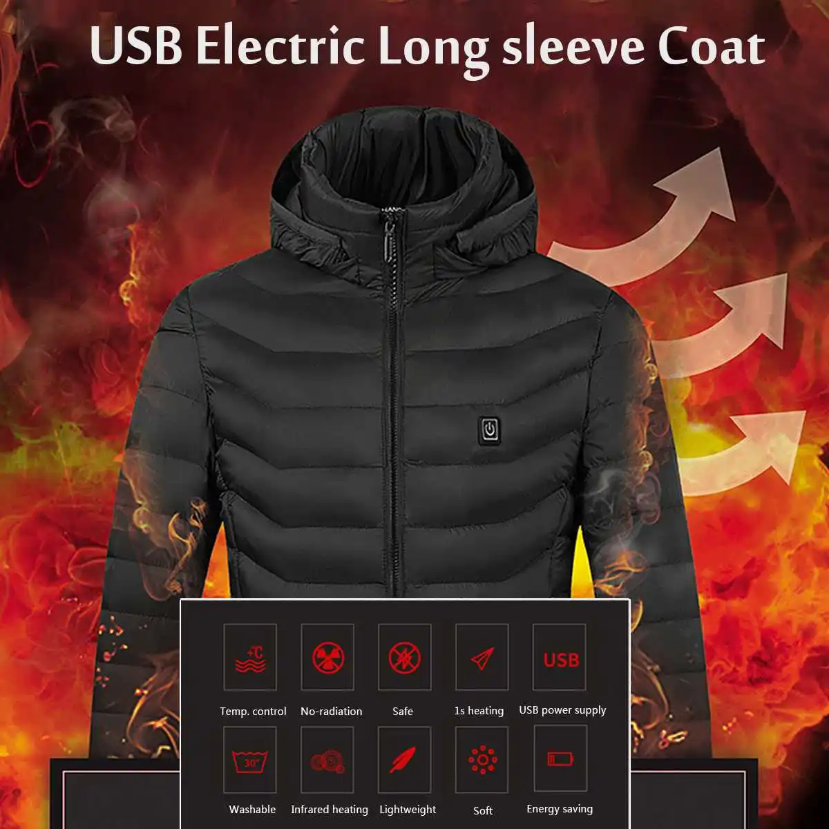 

2021 Upgrade 8 Heating Zones Mens Women Heated outdoor vest USB Electric Heated Hooded Long Sleeves Jacket Thermal Clothing Ski