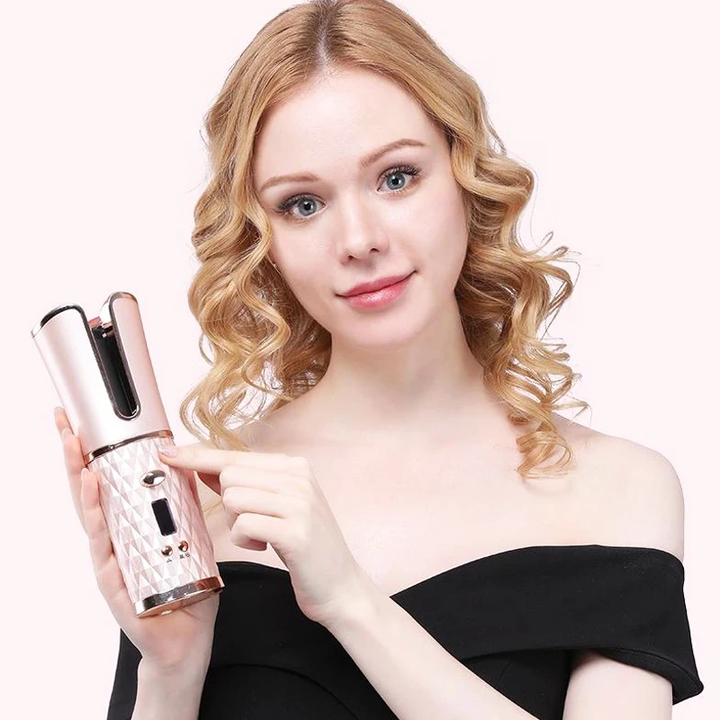 

Portable Automatic Hair Curler iron wireless Curling Iron USB Rechargeable Air Curler for Curls Waves LCD Display Ceramic Curly