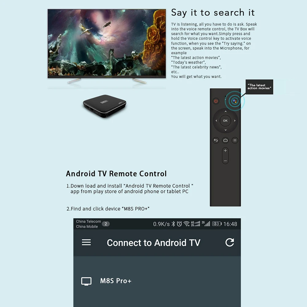 ТВ приставка MECOOL M8S PRO Plus Android 7 1 с голосовым ИК управлением 2 4 ГГц четырехъядерным