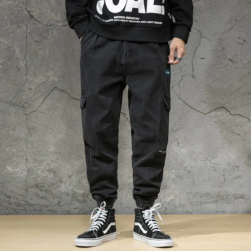 

Japanese Style Fashion Men Jeans Vintage Designer Loose Fit Big Pocket Denim Cargo Pants High Quality Streetwear Hip Hop Joggers