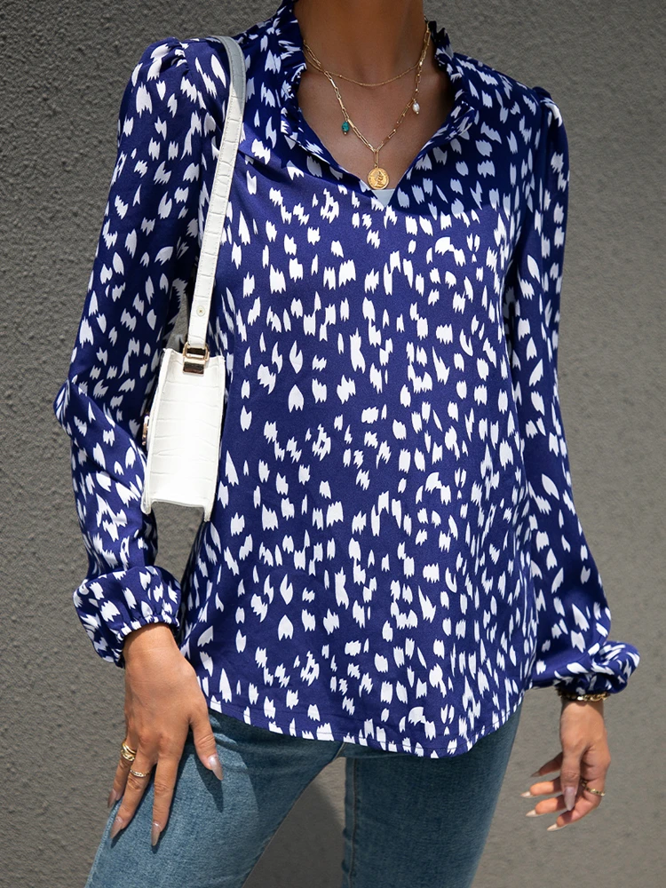

Blue Shirt Woman Clothes Wholesale 2022 New Spring Summer Long Sleeve Blouse Fashion Print Tops And Shirts Casual Style Baggy