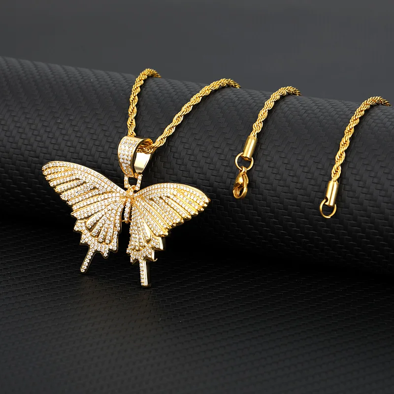 

2020 Trend Big Butterfly Pendant Necklace For Women Rhinestone Chain Bling Tennis Chain Crystal Choker Necklaces Jewelry