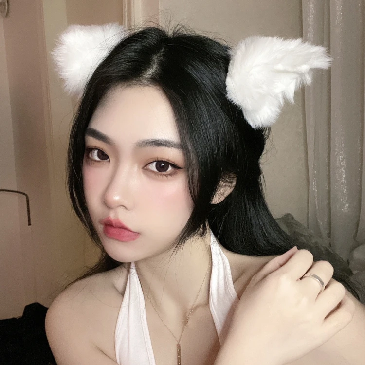 

New rabbit ears hair hoop web celebrity lovely cat ears headdress female hairy beast ears hair card big brand foreign gas Neko