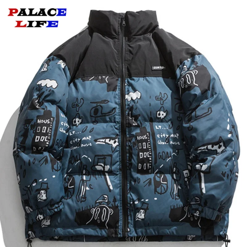 

Hip Hop Streetwear Men Oversize Padded Jacket Coat Patchwork Graffiti Jacket Parka Cotton Harajuku Winter Down Jacket Outwear