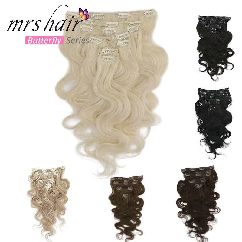 MRS HAIR, объемная волна, 80 г-100 г, человеческие волосы для наращивания на заколках, машинное производство, Remy, человеческие волосы для наращивания на всю голову, натуральные волосы