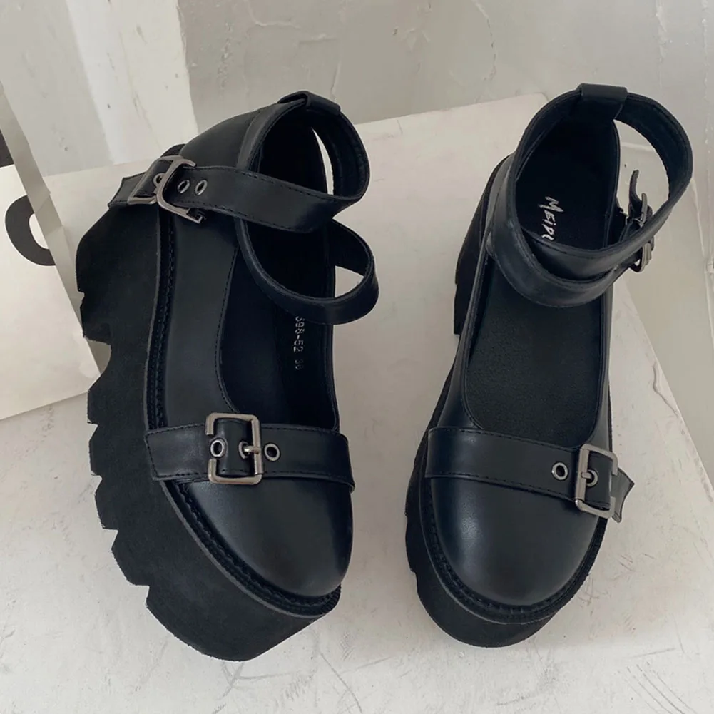 

SaraIris Balck Platform Buck Strap Round Toe Pumps Women Thick Bottom Casual Spring Autumn Pumps Ladies Shoes