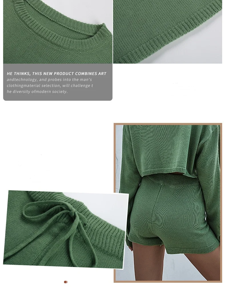 

2020 Soft Winter Knitted Suits Dense Warm Sweater Suits O-Neck Pullover Tops Lady Loose Shorts Piece Set Female Knitwear Outfits