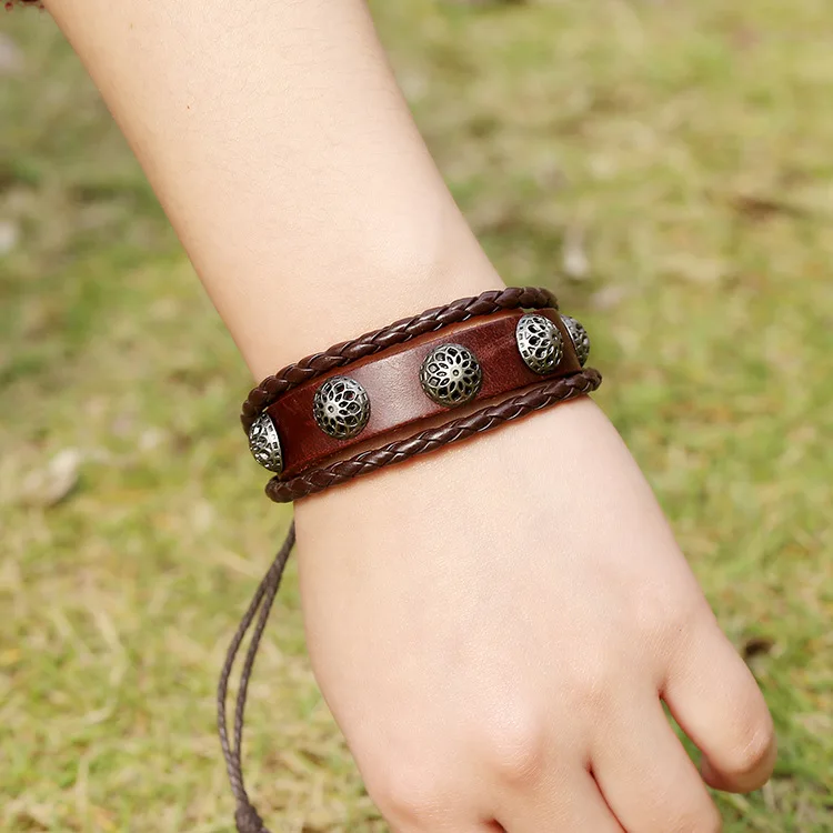 Винтажные Коричневые Плетеные браслеты из натуральной кожи для женщин и мужчин